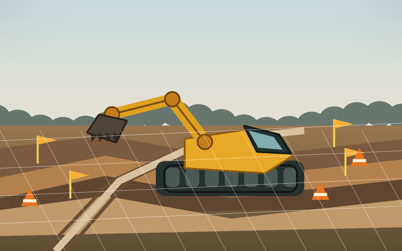 Illustration d'une excavatrice sur un chantier de terrassement